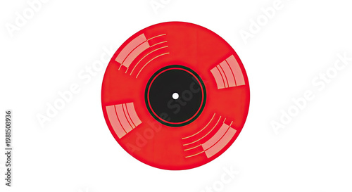 Red retro vinyl record with radial design vintage music disc for DJ turntable bright color analog audio entertainment retro style