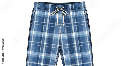 Blue Plaid Shorts with Drawstring Waistband.
