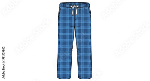 Blue Plaid Pajama Pants with Drawstring Waistband.