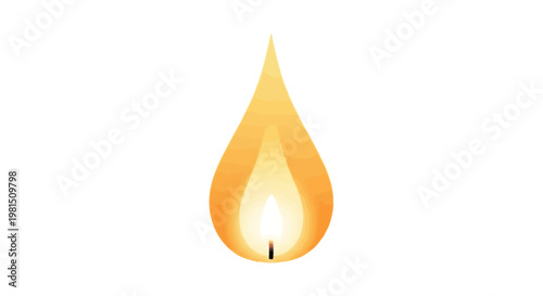 Single Candle Flame Burning Brightly on White Background