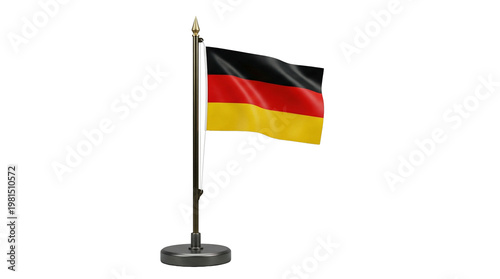 Desktop German Flag on a Metal Pole Isolated on White Background