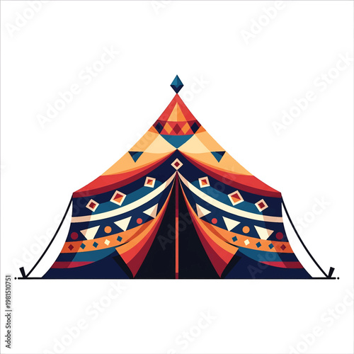 Vibrant colorful tent with patterns.