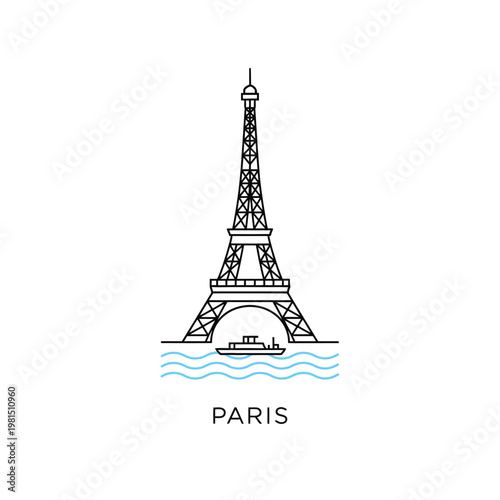 Eiffel Tower Landmark Paris France Iconic Structure Line Art.