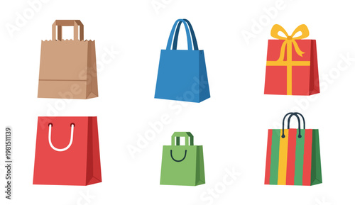 Collection of colorful shopping bags and gift boxes on black background