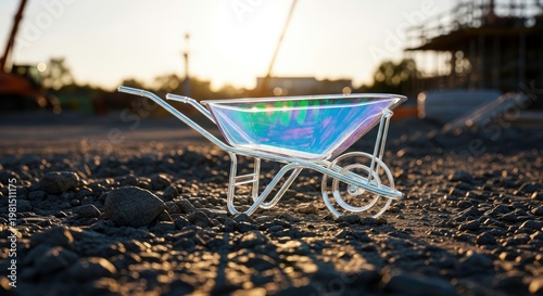 Modern Wheelbarrow on Construction Site at Sunset