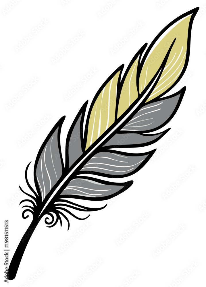 Fototapeta premium Artistic Feather Illustration with Gray and Golden Yellow Tones