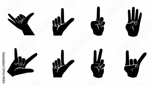 A clean black silhouette of a human hand with the index finger extended to the right, clearly indicating direction, instruction, or a specific item, isolated against a white background.