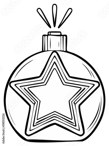 Christmas ornament with star design in black and white line art