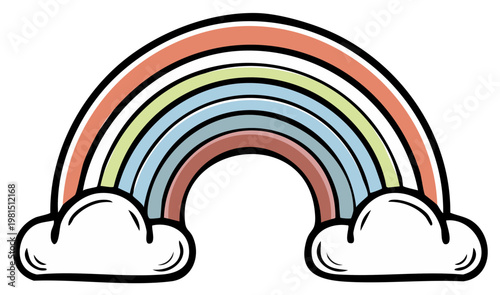 Colorful rainbow arching over fluffy clouds in a simple illustrated style