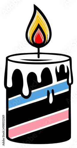Birthday Candle with Melting Wax and Stripes