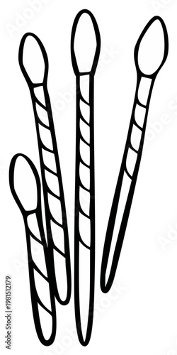 Four Cotton Swabs Arranged in a Bunch Top View Hand Drawn Illustration