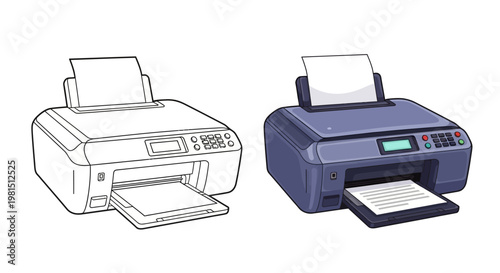 Printer and Blueprint: Technology Concept