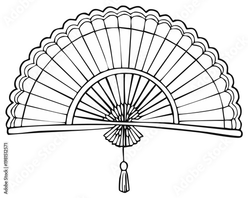 Ornate Handheld Fan Drawing with Decorative Tassel Ornament