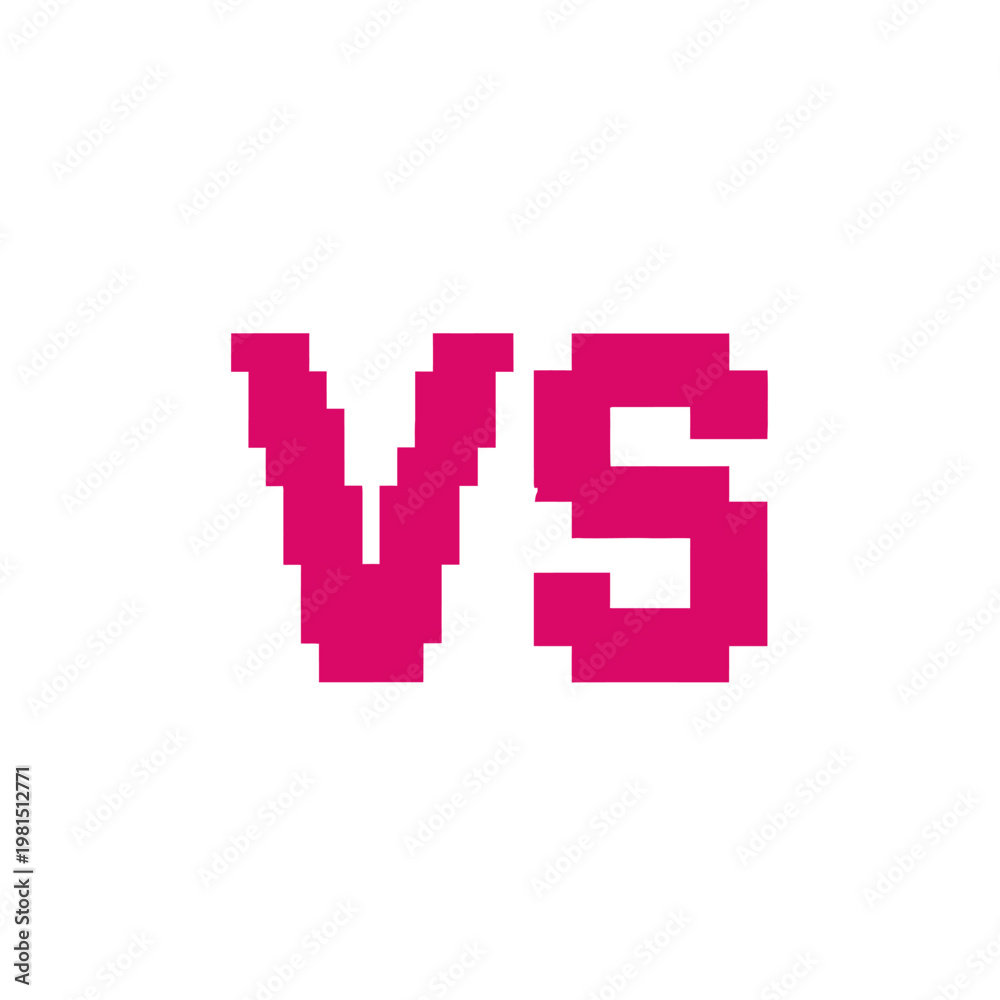 Obraz premium Pixelated Pink VS Letters on White Background, Retro Gaming Style