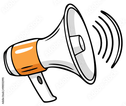 Cartoon Megaphone Amplifying Sound Waves for Announcement or Warning