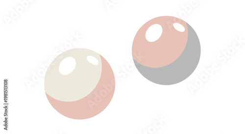Two Abstract Pearls, Soft Pink and Cream, Minimalist Design, Isolated on White