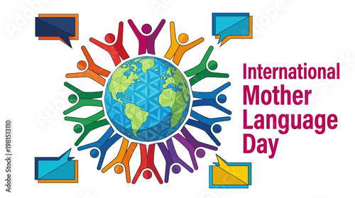 International Mother Language Day Vector Illustration with Colorful People Around Globe, Cultural Diversity and Linguistic Heritage Concept
