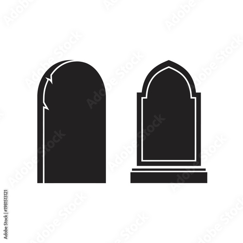 Free Download Two Black Tombstone Silhouettes on White Background, Gothic Style Gravestones - GFXLoad