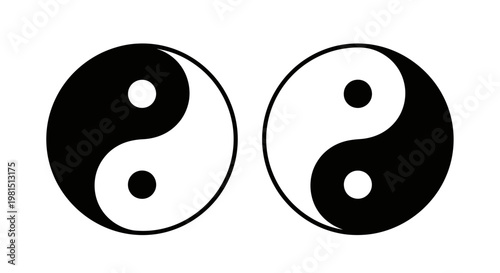 Two Yin Yang Symbols Side by Side, Black and White Harmony, Balance and Duality Concept