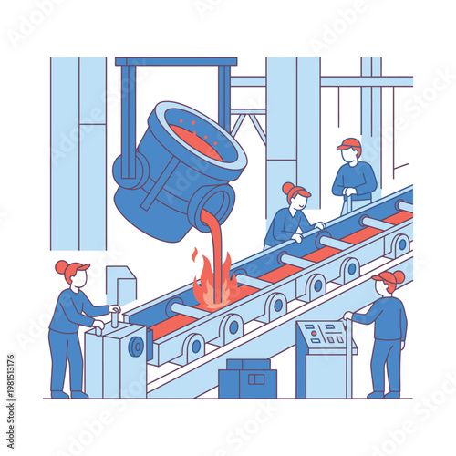 Molten Metal Pouring Process in Industrial Foundry.