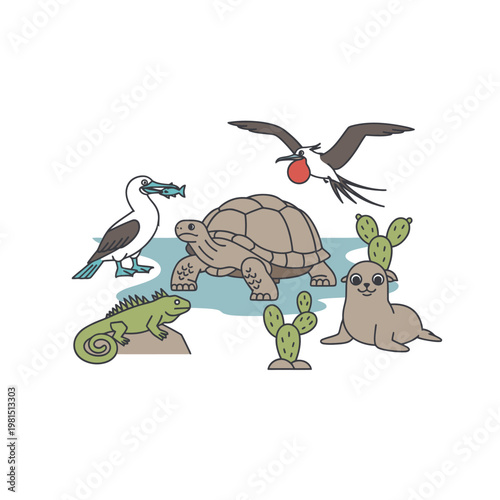 Galapagos Islands Wildlife Collection Featuring Diverse Animals.