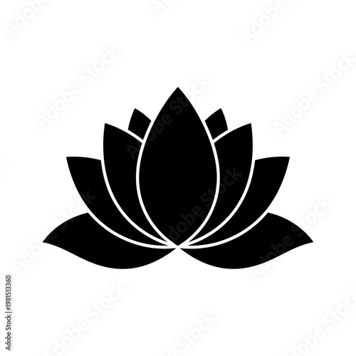 Black Lotus Flower Silhouette Icon, Symbol of Purity, Enlightenment, and Rebirth