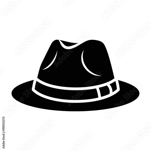 Black fedora hat icon, classic style, fashion accessory, vintage headwear symbol