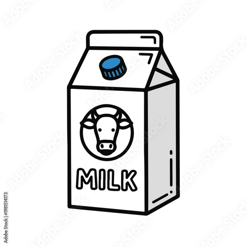 Milk carton with cow logo and blue cap