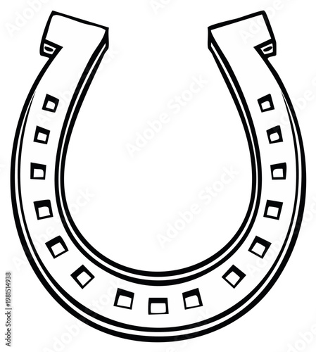 Classic horseshoe outline illustration with nail holes for luck and equestrian themes