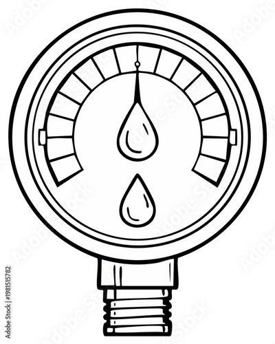 Water meter with droplets indicating water usage, illustration