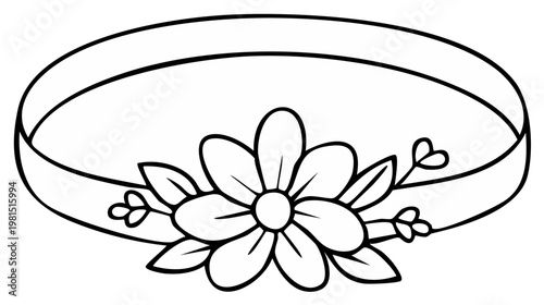 Floral headband illustration, outline drawing, accessory design