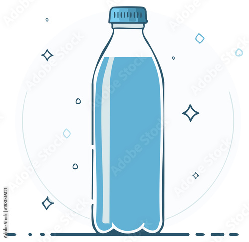 Clear Plastic Bottle Filled with Refreshing Blue Water and Subtle Sparkles