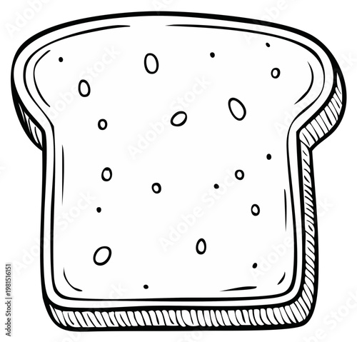 Hand drawn slice of bread with a crust and air pockets a simple food illustration