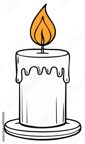 Simple Illustrated Candle Burning with Dripping Wax on a Small Base