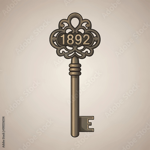 Vintage antique key with 1892 date.