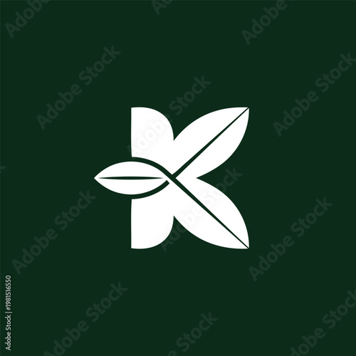 Green and White Leaf Letter K Logo Design