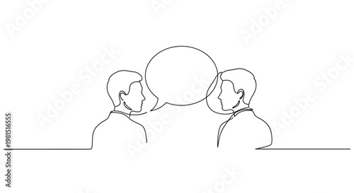 High Quality Black Continuous Line Communication – Minimal Conversation & Connection Illustration