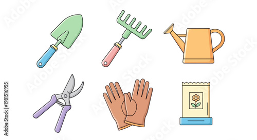 Gardening Tools Set: Trowel, Rake, Watering Can, Pruners, Gloves, Seed Packet