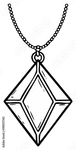 Hand drawn diamond pendant necklace elegant gemstone jewelry sketch simple line art