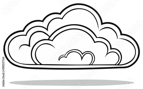 Stylized Outline Drawing of a Cumulus Cloud with Shadow Illustration for Design Projects and Weather Themed Resources