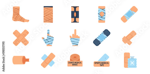 Medical bandages assortment isolated on black background