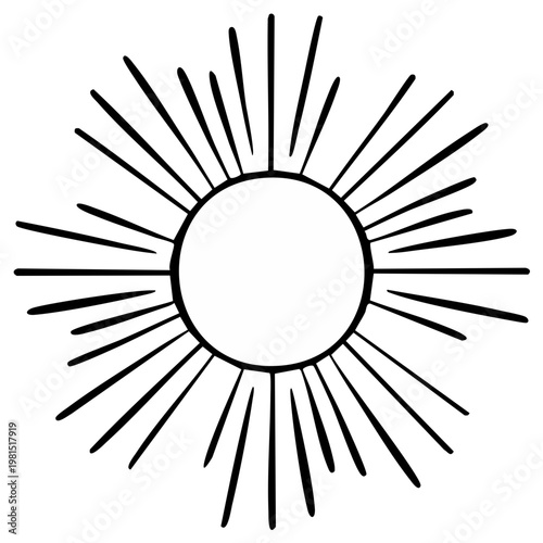 Hand-drawn burst graphic element featuring thin beams emanating from a central circle