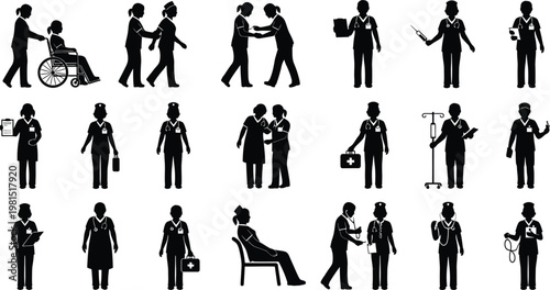 Diverse icons representing various healthcare and assistance professions