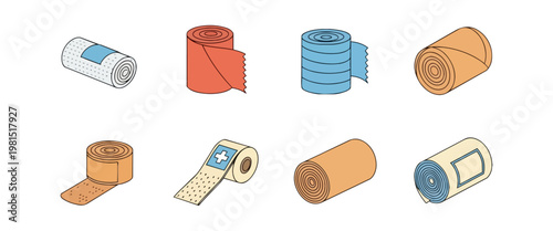 Medical bandages assortment on black background health care concept