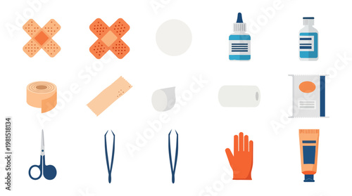 Medical supplies assortment on black background healthcare illustration