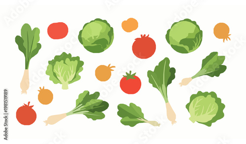 Colorful vegetable icon bundle flat cartoon vector organic farm crops for restaurant menu design