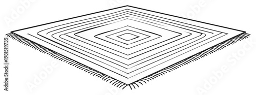 Hand Drawn Sketch of a Geometric Patterned Area Rug with Tassels