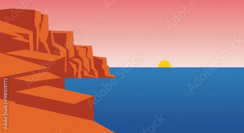 Rugged coastal cliffs overlooking the vast blue ocean at sunset.