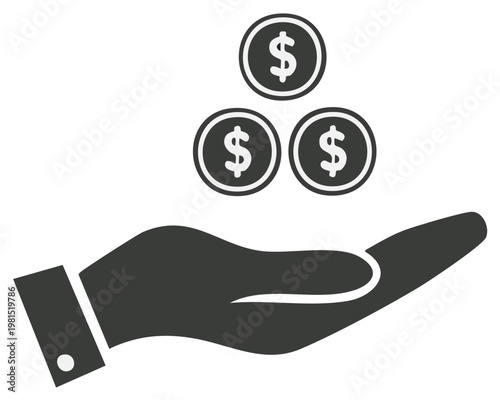 Hand Offering Three Dollar Coins with Dollar Signs, Symbolizing Financial Transaction or Investment
