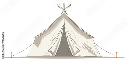 Rustic canvas tent illustration for outdoor camping adventure travel